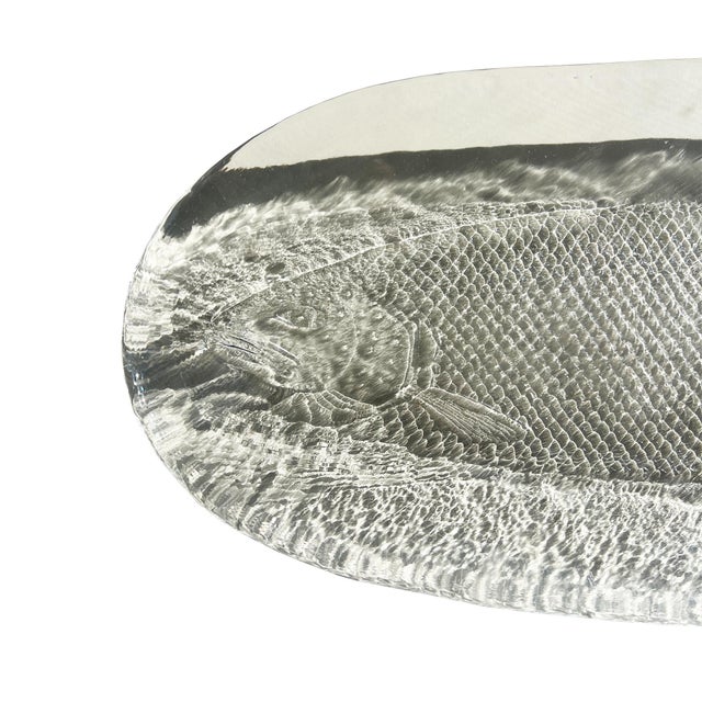 French Mid 20th Century French Art Glass Fish Platter, Sculptural Molded With Textured Relief For Sale - Image 3 of 8