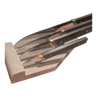 1990s Postmodern Joseph DiGangi Designs System II Knife Kiritsuke Blades, Brass & Ebonized Wood, Corian Stand - 5 pcs For Sale