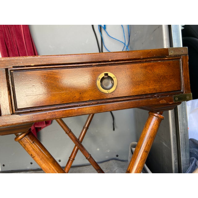 Vintage Campaign Distressed Leather Top Bamboo Executive Desk by Drexel Heritage For Sale - Image 18 of 18
