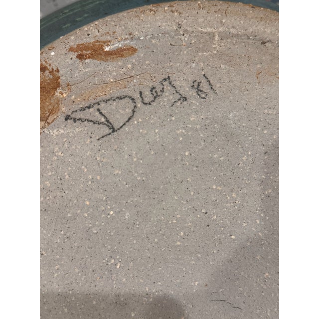 Blue 1981 Signed Diaz Studio Pottery Monumental Vase in Matte Green Glaze For Sale - Image 8 of 8