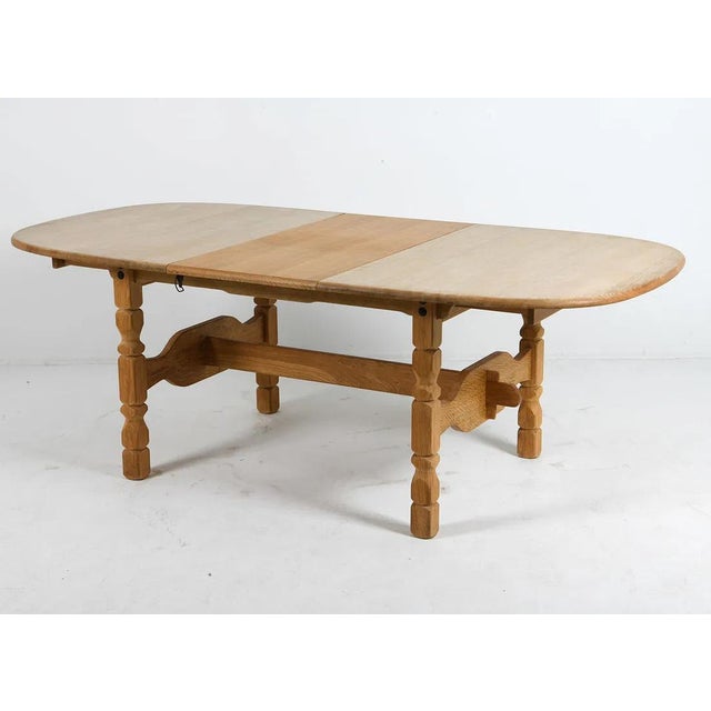 Tan 1960s Danish Modern Solid Oak Dining Table W Leaf For Sale - Image 8 of 9