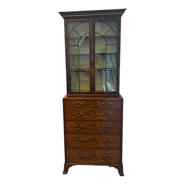 Antique Georgian Astragal Glazed Mahogany Bookcase with Secretaire from Gillows, 1780s For Sale