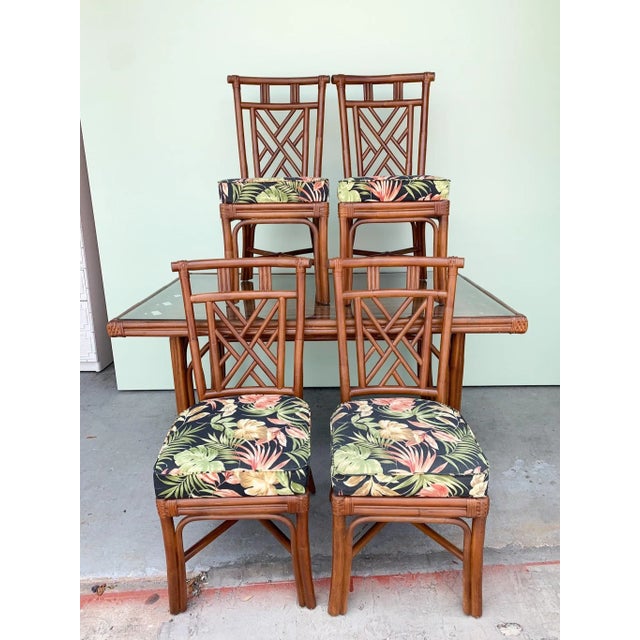 Palm Beach Regency Island Style Rattan Table and Four Chairs - Set of 5 For Sale - Image 13 of 13
