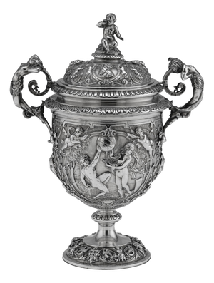 Antique Italian Silver Repoussé & Chased Covered Urn, 1870s