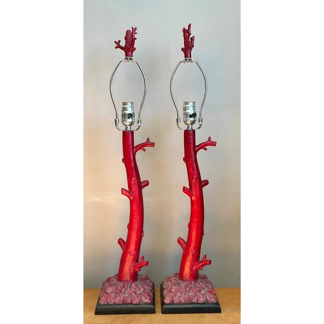 Vintage Red Coral Branch Table Lamps - Pair For Sale - Image 10 of 12