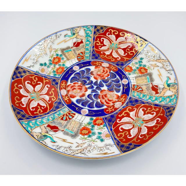Antique Japanese Imari Arita Floral & Phoenix Porcelain Large Charger Platter For Sale In Palm Springs - Image 6 of 9