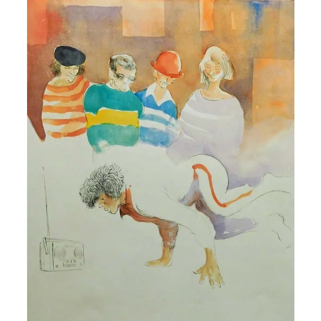 Impressionist William Papas "Breakdancers" Signed & Numbered Hand Colored Etching For Sale - Image 3 of 7