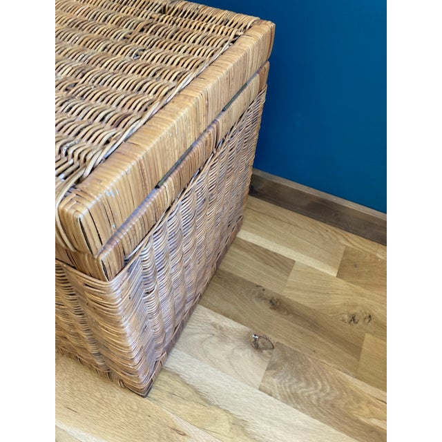 1960s Vintage Wicker Trunk With Brass Handles For Sale - Image 11 of 11
