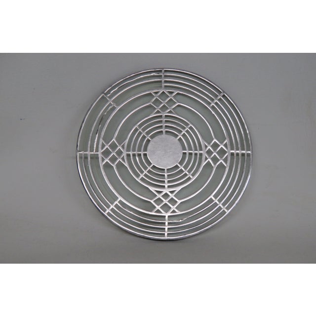 Early 20th Century Silver Plated Glass Trivet Heat Resistant Round Hot Dish Art Deco Style For Sale - Image 9 of 9
