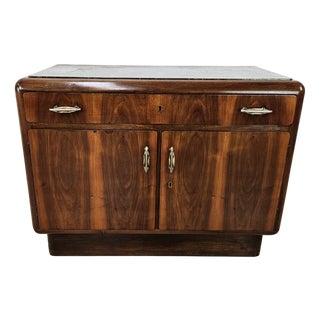 Art Deco Walnut Entryway Sideboard with Marble Top, 1940s For Sale