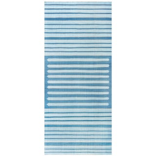 Doris Leslie Blau Vintage Indian Dhurrie Striped Blue Rug For Sale