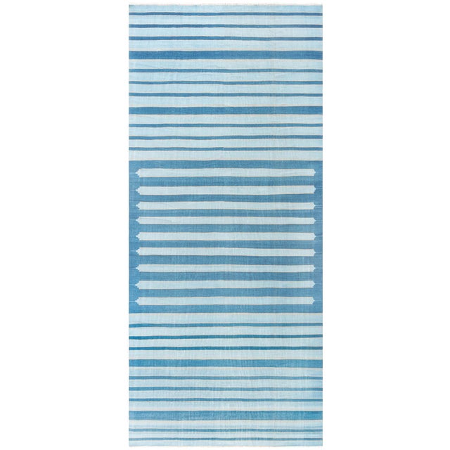 Doris Leslie Blau Vintage Indian Dhurrie Striped Blue Rug For Sale