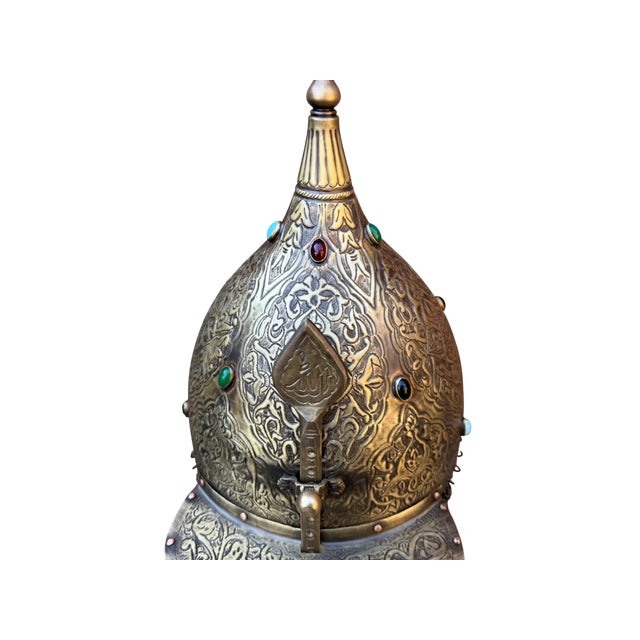 Jeweled Engraved Brass Helmet For Sale - Image 17 of 18