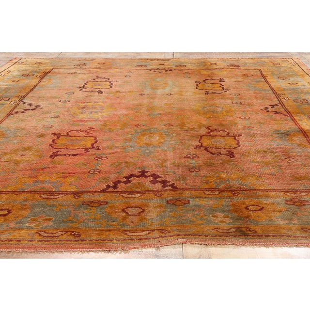 Salmon Late 19th Century Antique Turkish Oushak Rug - 09'04 X 11'06 For Sale - Image 8 of 9