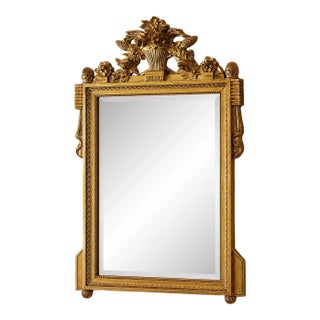Italian Gold Leaf Wall Mirror With Hand-Carved Beechwood Frame For Sale