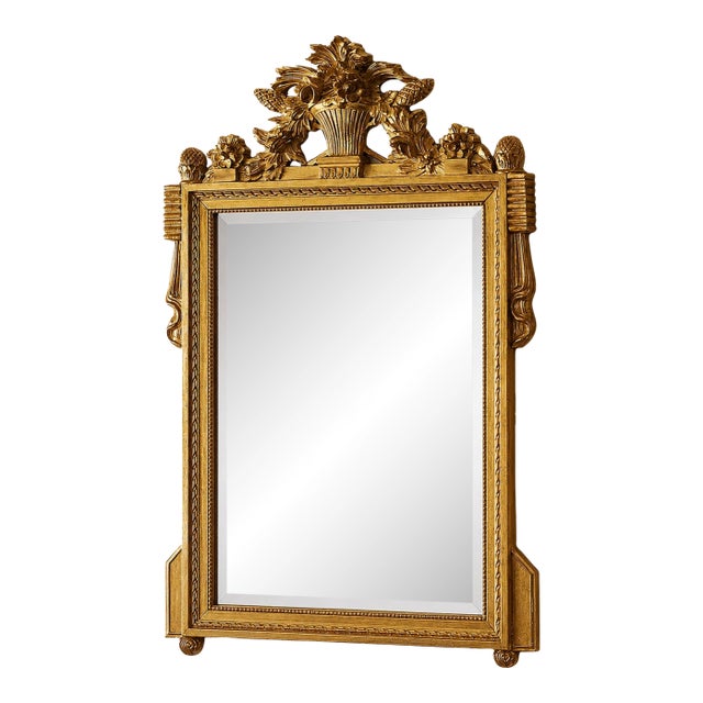 Italian Gold Leaf Wall Mirror With Hand-Carved Beechwood Frame For Sale