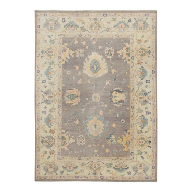 Textile Turkish Oushak Rug Mauve & Multicolor Handwoven Rug 6'11" X 9'10" For Sale - Image 7 of 7