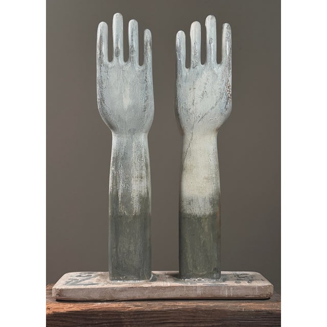 Rustic Antique Hand Carved Polychrome Glove Form For Sale - Image 3 of 8