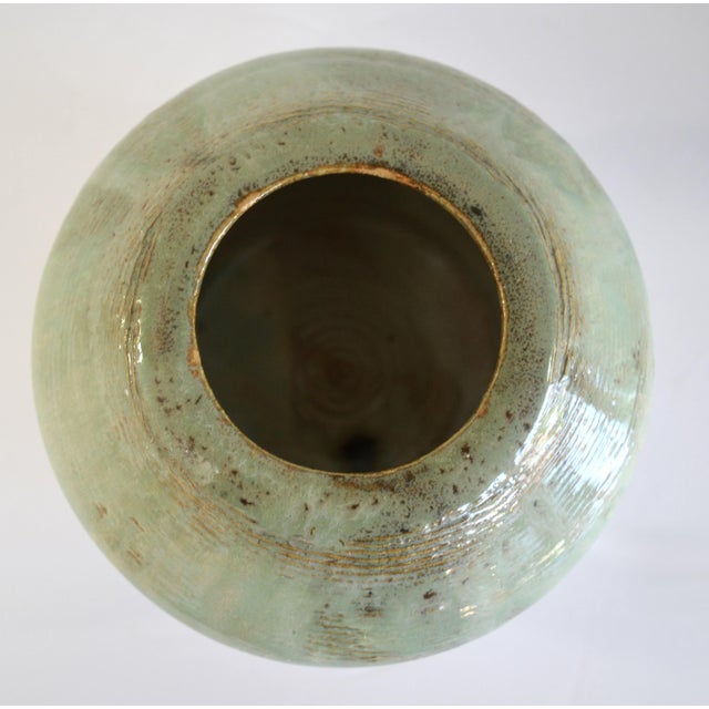 Mid-20th Century Studio Piece Pottery Light Green Beige Brown Vase Vessel For Sale - Image 9 of 12