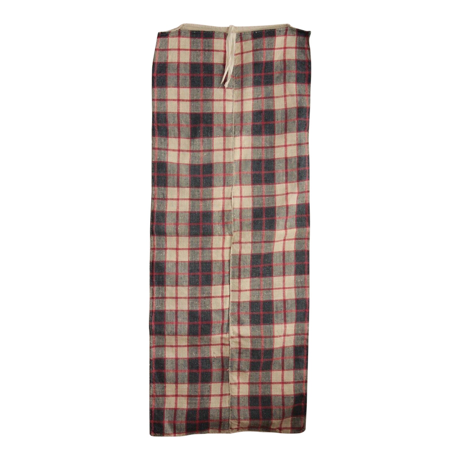 Antique 1850 Red Indigo Linen Plaid Homespun Pillow Cover Fabric