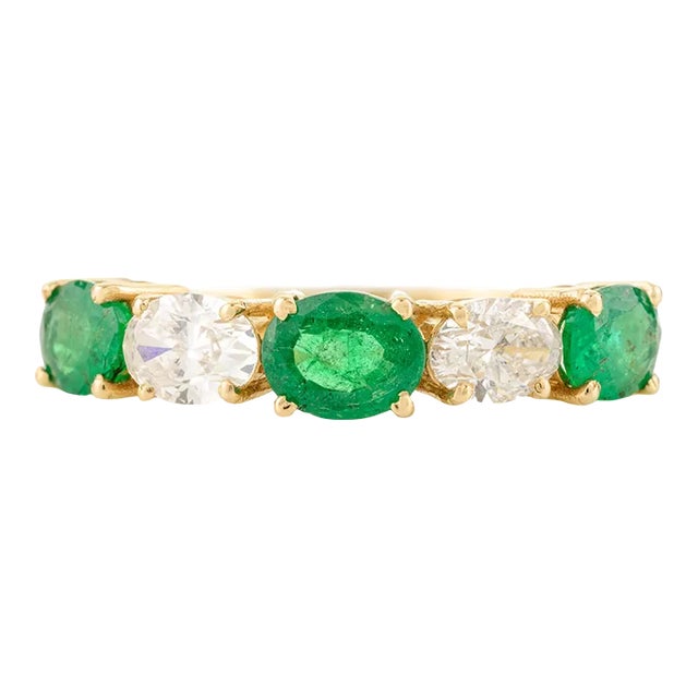 18k Gold East West Emerald Diamond Alternative Wedding Band Size 6 For Sale