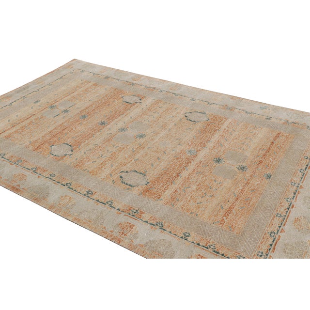 Rug & Kilim Rug & Kilim’s Transitional Rug in Orange and Gray With Geometric Patterns For Sale - Image 4 of 7