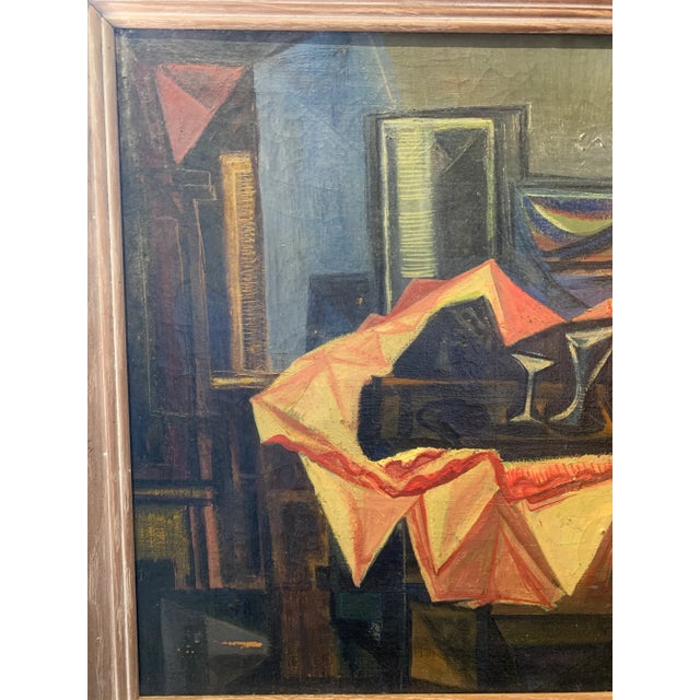 Mustard Arnold Rosin Framed 1950 French Cubist Still Life Oil Painting For Sale - Image 8 of 13