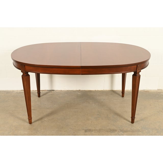 French Drexel French Regency Louis XVI Cherry Wood Extension Dining Table, Newly Refinished For Sale - Image 3 of 13