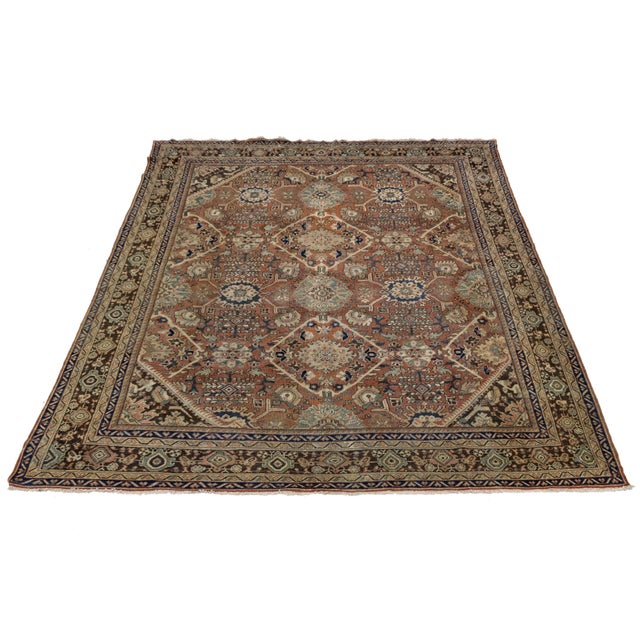 Mahal Wool Area Rug - Transitional Geometric Floral Design - Earth Tone Decor For Sale - Image 4 of 10