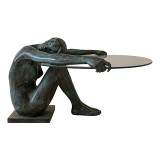 Sculptural Bronze Coffee Table with Female Nude, France, 1950s For Sale