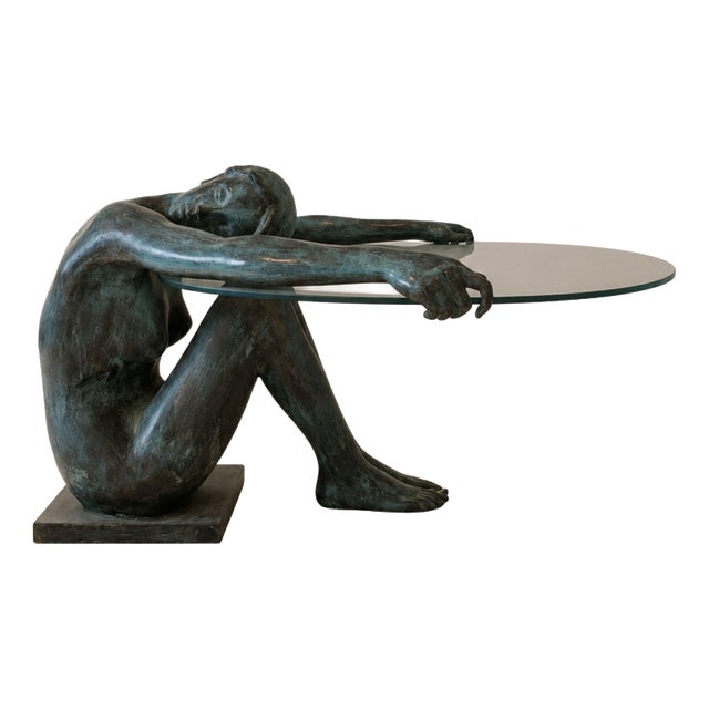 Sculptural Bronze Coffee Table with Female Nude, France, 1950s For Sale