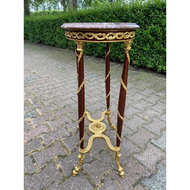1970 French Louis XVI Mahogany Marble Side Table For Sale - Image 9 of 12