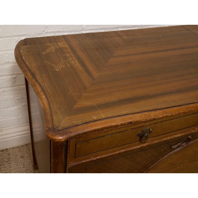 Burnt Umber Vintage Art Deco Waterfall Dresser With Decorative Inlay and Ring Pulls For Sale - Image 8 of 12