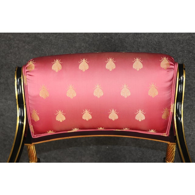 Pair of Hollywood Regency Style Ebonized & Gilt Armchairs by Karges For Sale - Image 9 of 14