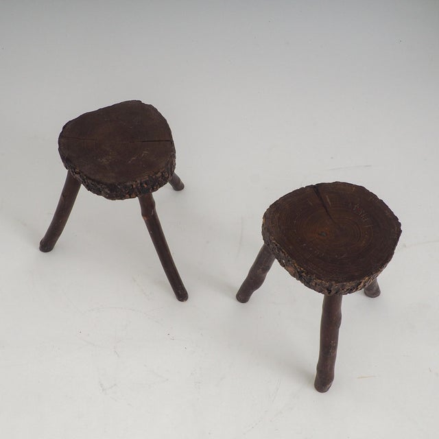 Rustic Hand-Crafted Wooden Stools, 1960s, Set of 2 For Sale - Image 12 of 18