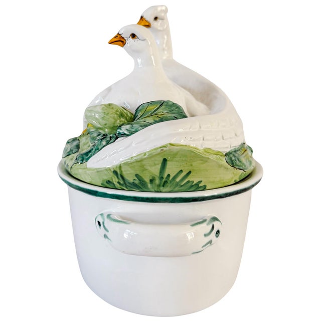 Ceramic Vintage Italian Majolica Ceramic Double Dove Covered Casserole Dish Centerpiece For Sale - Image 7 of 9