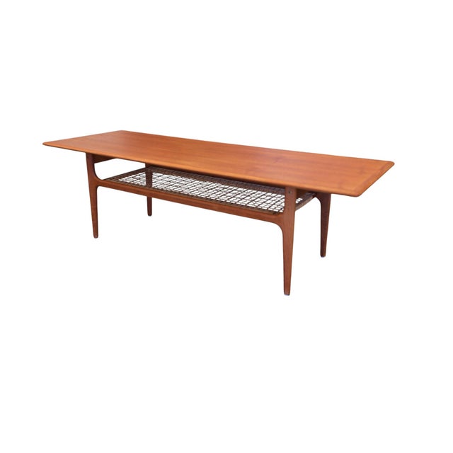 Danish Teak Coffee Table with Wicker Magazine Shelf from Trioh, 1960 For Sale - Image 16 of 16