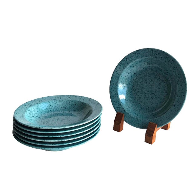 1980s Vintage Japanese Stoneware Speckled Bowls and Plates, 12 Pieces For Sale - Image 5 of 9