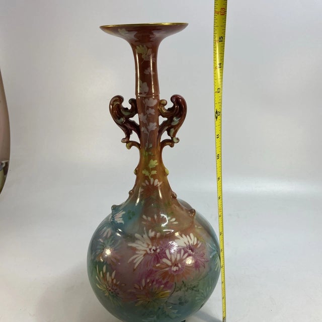 Vintage Lenox Art Deco Vase Iridescent Hand Painted Porcelain 16 in Wreath Mark For Sale - Image 9 of 16