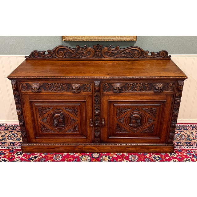 Antique Renaissance Revival French Server Sideboard Buffet Cabinet Oak 19c For Sale In Dallas - Image 6 of 18