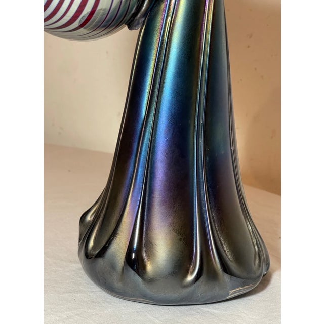 Glass 1980s Rare Hand Blown Aurene Iridescent Rainbow Glass Vase Holding Sphere Sculpture For Sale - Image 7 of 16