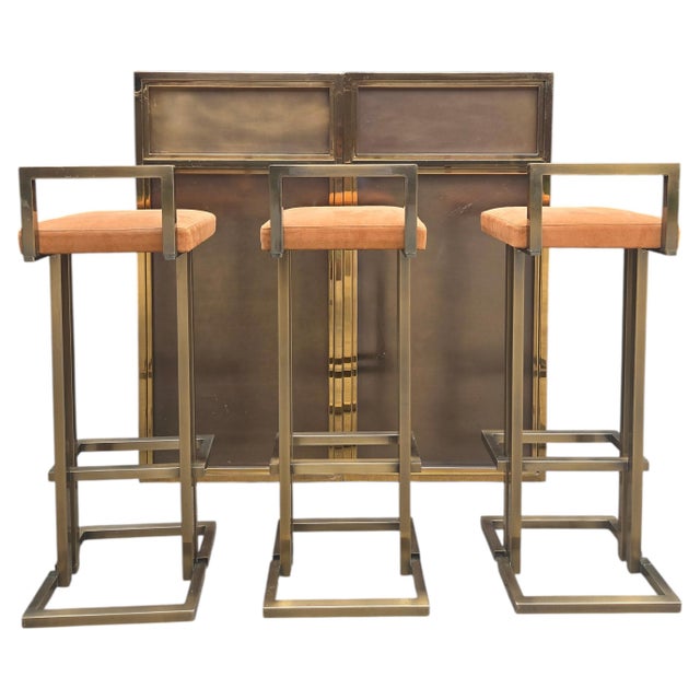 Vintage Brass Modular Bar with Bar Stools from Maison Jansen, 1970, Set ...