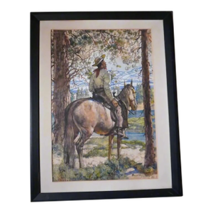 Early 20th Century Hernando Gonzallo Villa, Vaquero on Horseback, Watercolor on Paper, Framed