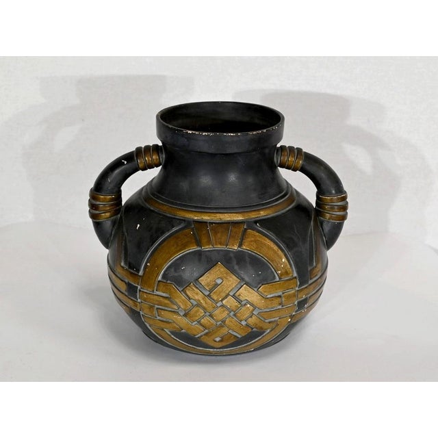 Anthracite and Golden Terracotta Vase, 1900s For Sale - Image 15 of 15