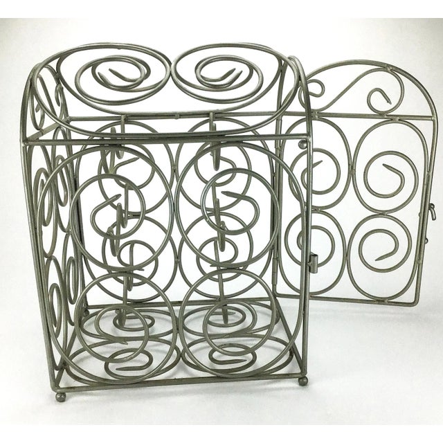 1990s Vintage Pewter Tone Metal Lockable Wine Bottle Holder For Sale - Image 5 of 11