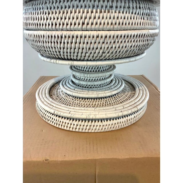 Stylish Made Goods Modern White Rattan Robin Object, showroom floor sample