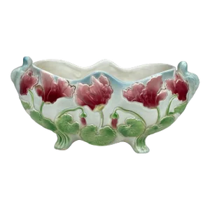 Majolica Cyclamen Jardiniere Keller & Guerin Saint Clement, Circa 1900