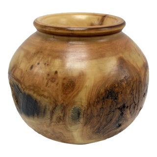 1970s Signed Hand Crafted Wooden Vase For Sale