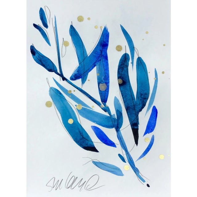 Blue Leaves D, Original Watercolor, 9x12” For Sale