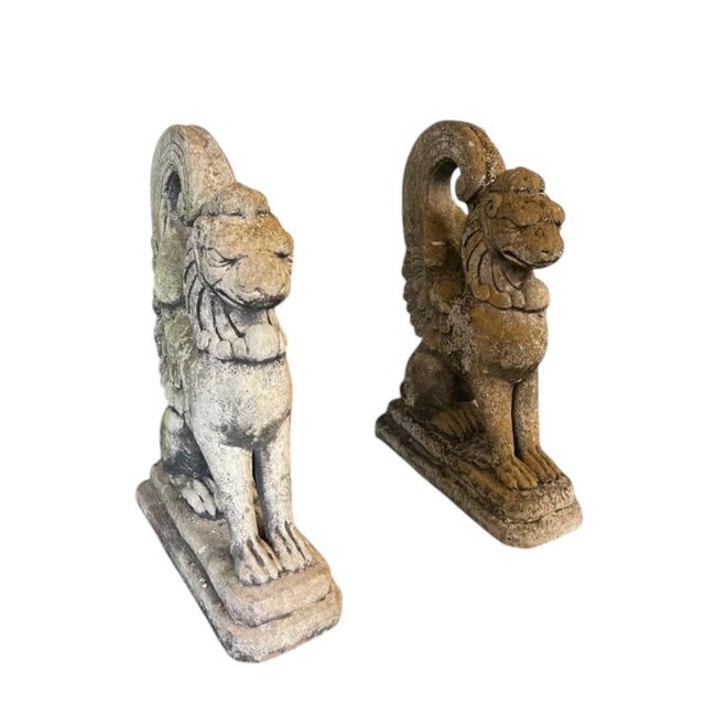 Stone Pair of Vintage Cast Stone Winged Griffins For Sale - Image 7 of 12